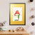 A green caterpillar shelters from the rain under a vibrant red mushroom (A3 framed with gold mount)
