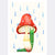 A green caterpillar shelters from the rain under a vibrant red mushroom (print only)