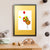 A furry brown sloth flies high while holding on to a bunch of red, yellow, and green balloons, though a couple of the balloons have escaped his grasp (A3 framed with gold mount)