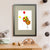 A furry brown sloth flies high while holding on to a bunch of red, yellow, and green balloons, though a couple of the balloons have escaped his grasp (A3 framed with grey mount)