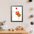 A furry brown sloth flies high while holding on to a bunch of red, yellow, and green balloons, though a couple of the balloons have escaped his grasp (A4 framed)